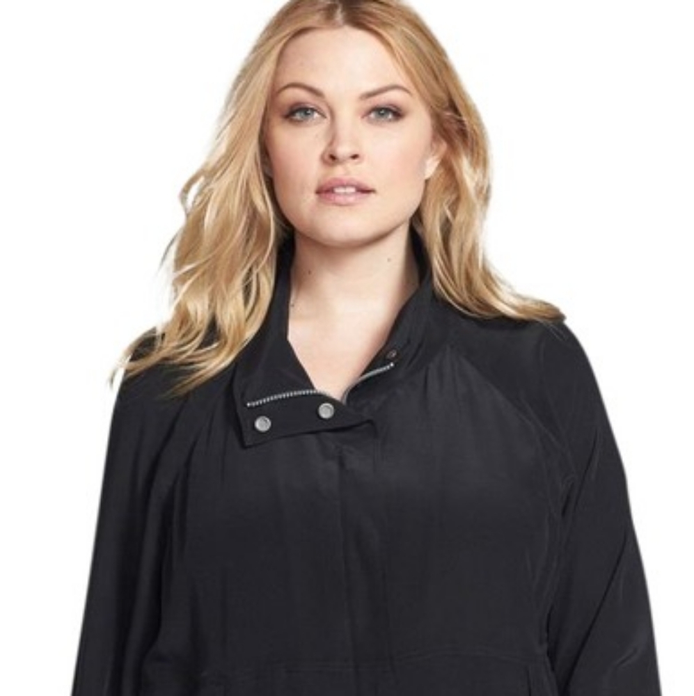 Eileen Fisher black silk bomber jacket blouse XL
